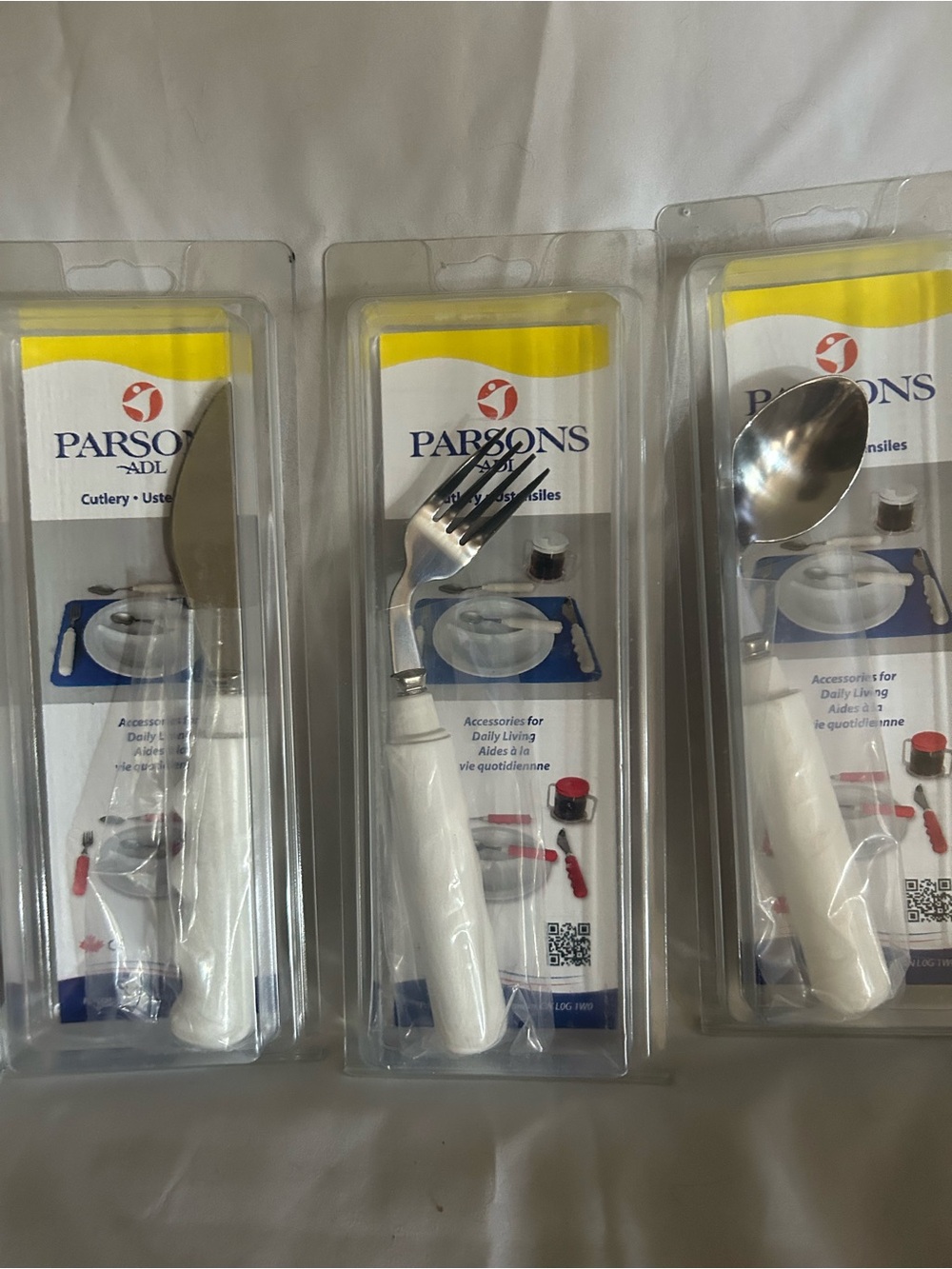 Parsons White Assisted-Living Stainless Cutlery Set - White Spoon/Fork/Knife